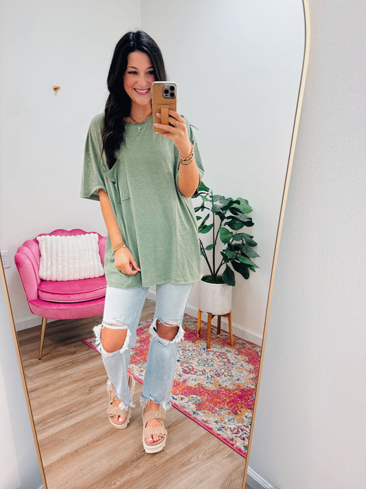 CURVY Boyfriend Oversized Pocket Tee - Olive