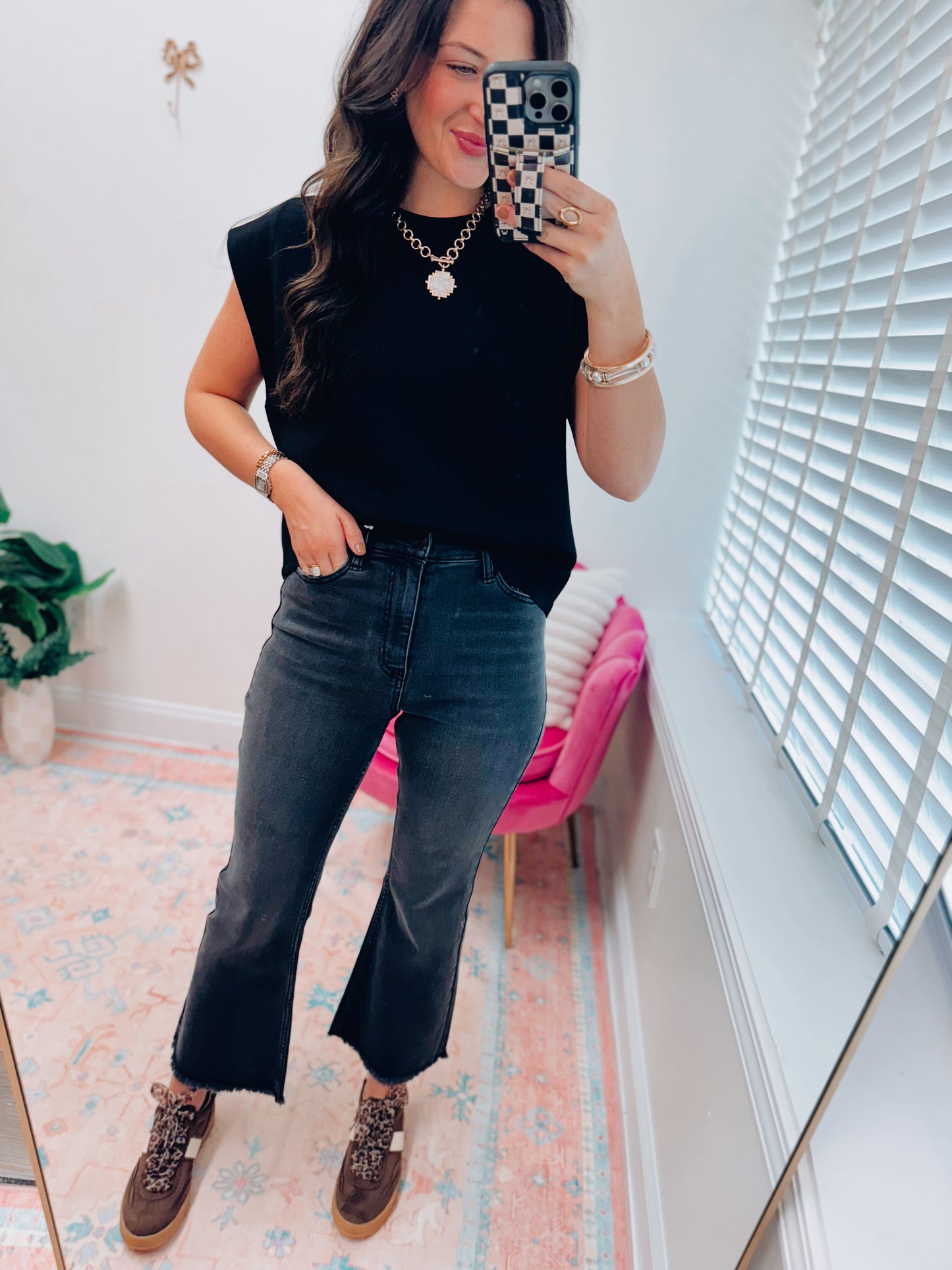 Wilder Vintage Black HR Crop Flare Denim