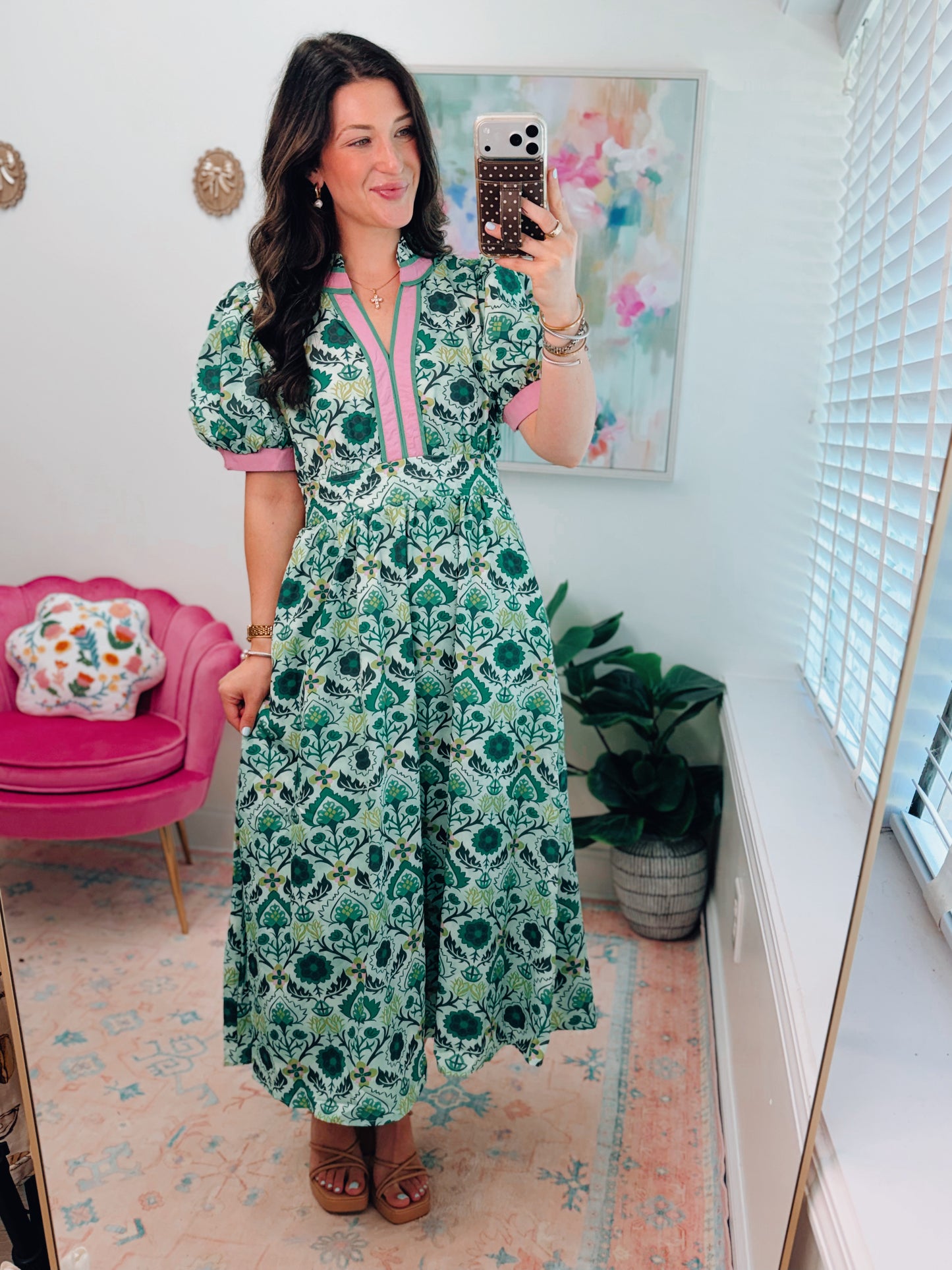 Green Mix Color Block Midi Dress