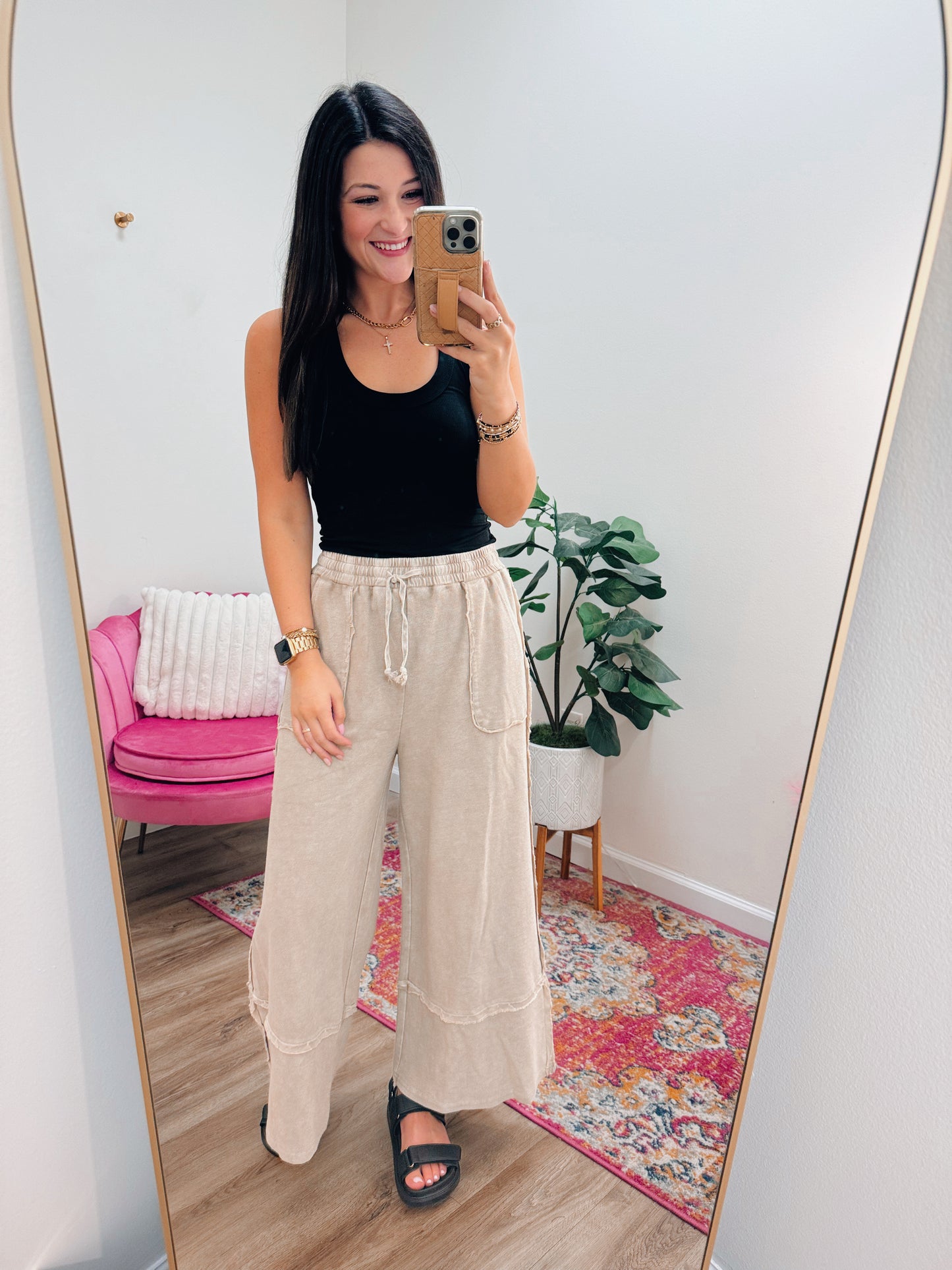 Terry Knit Palazzo Pants - Mocha