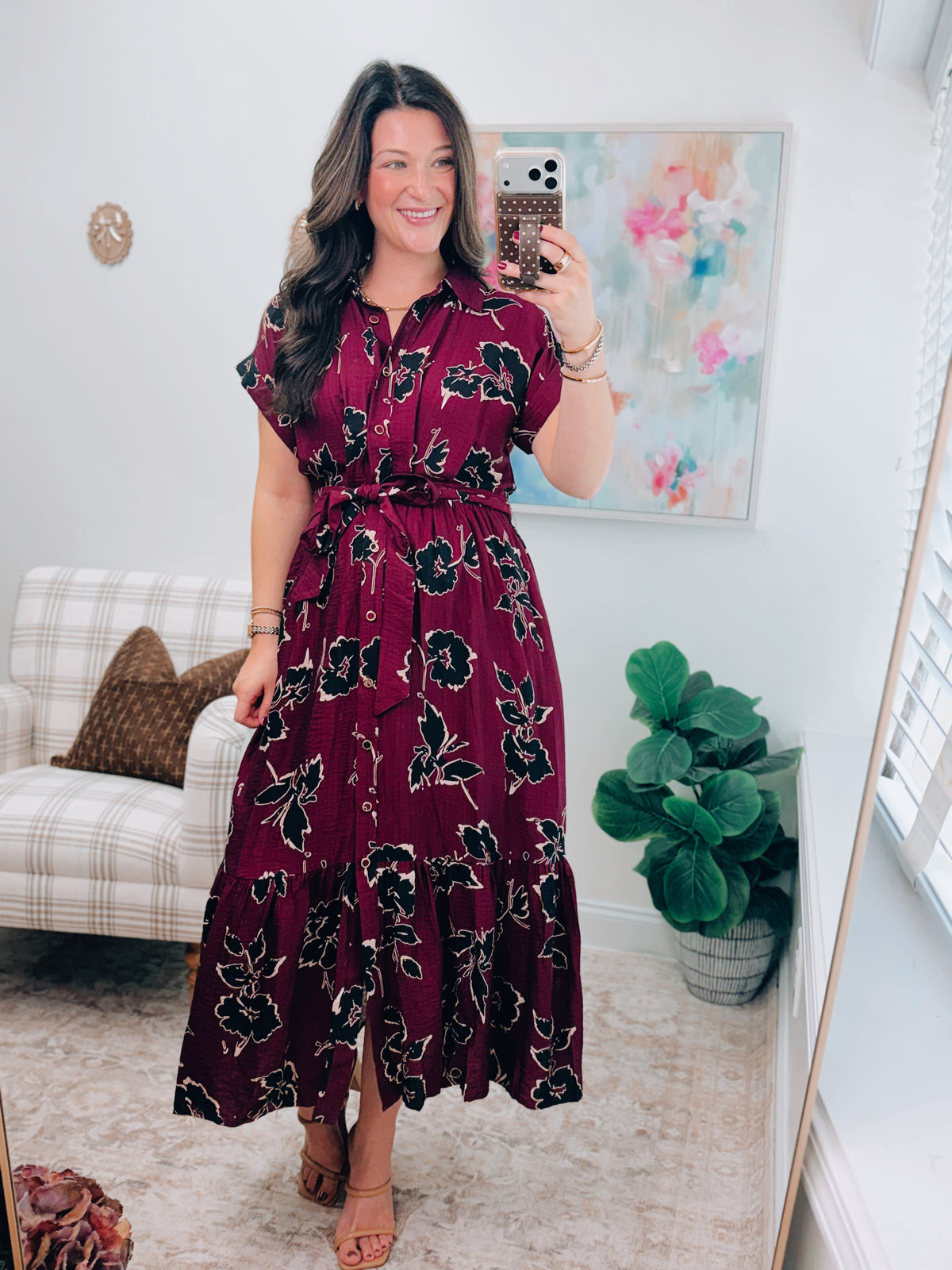 Opal Maroon Mix Tie Midi Dress