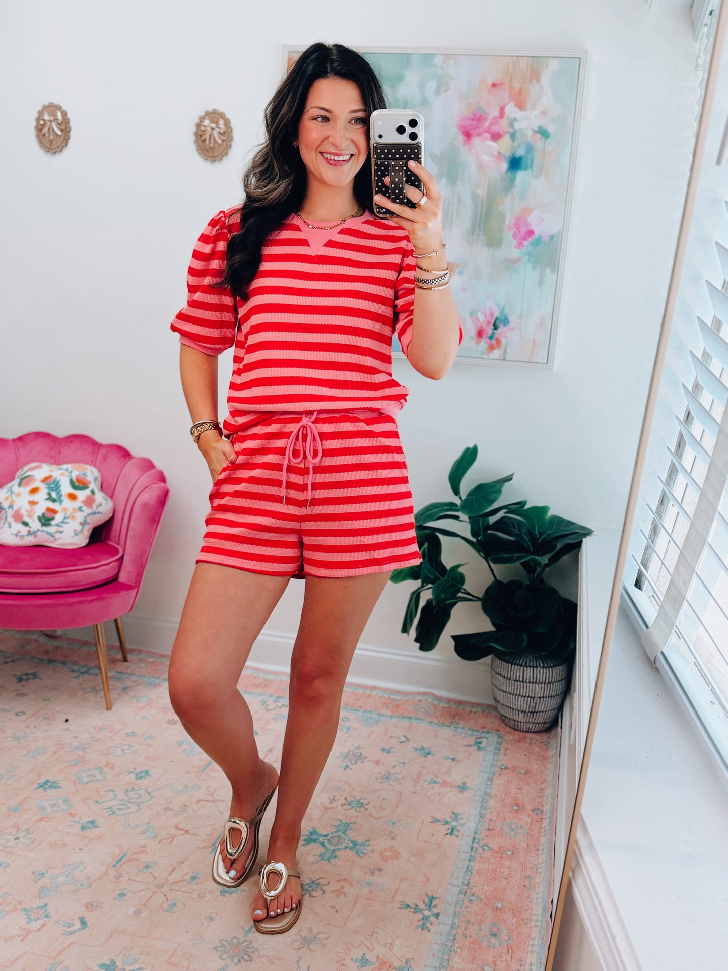 Summer Striped Knit Shorts Set