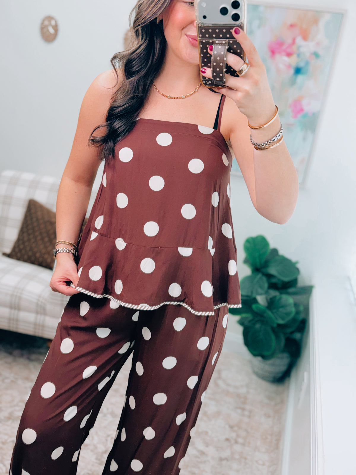 Brown Polka Dot Combo Pants Set