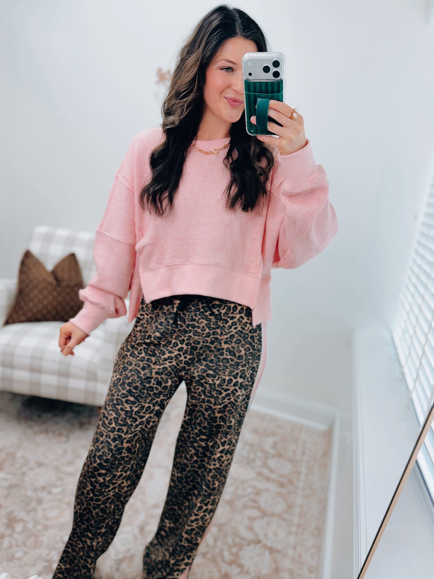 Waffle Knit Oversized Long Sleeve Top