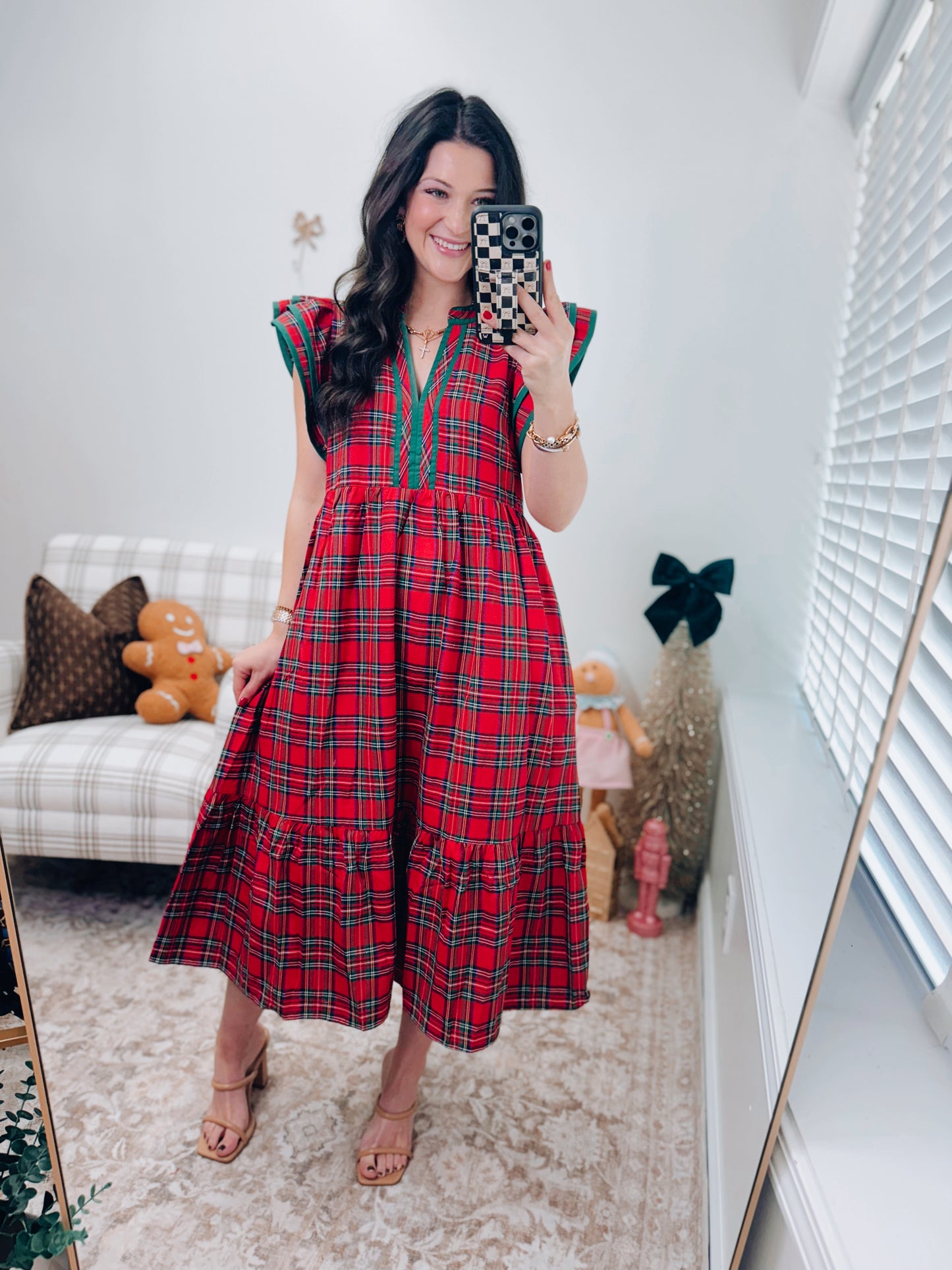 Holiday Classic Plaid Midi Dress