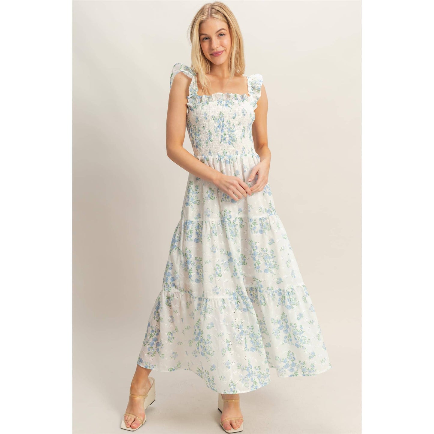 Smocked Floral Ruffle Strap Dress