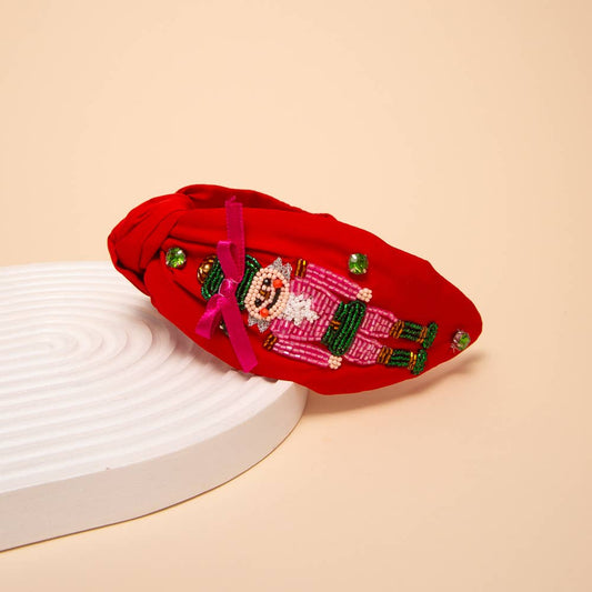 Christmas Nutcracker Crystal Seed Beaded Top Knot Headband