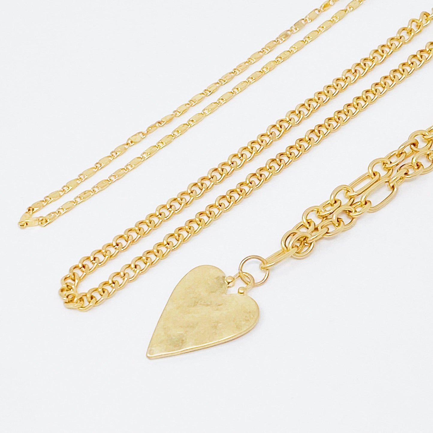 Heart Charm Layered Chain Necklace Set