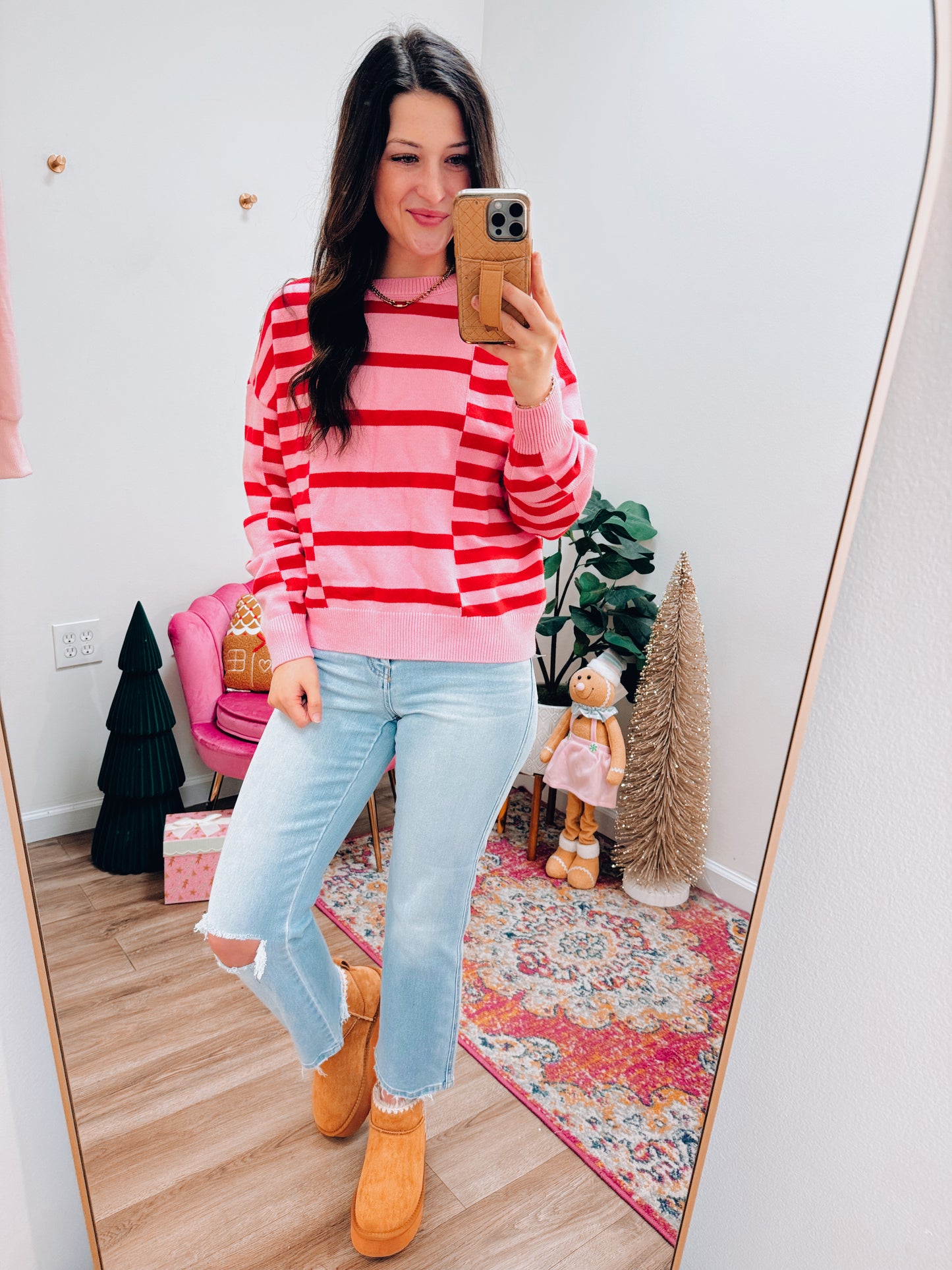 Stripe Edge Bubble Sleeve Sweater