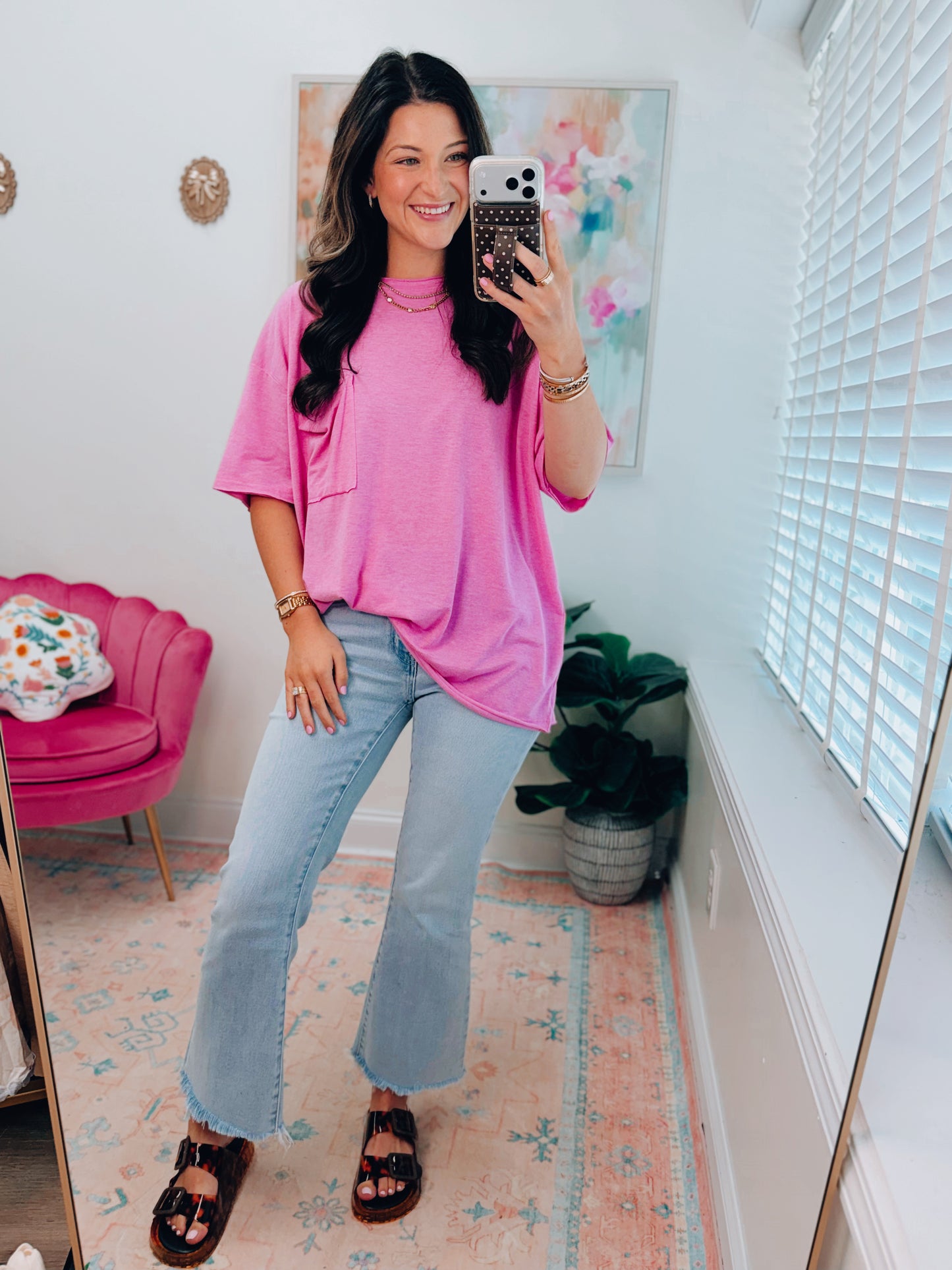 Everyday Basic Oversized Pocket Tee - Pink