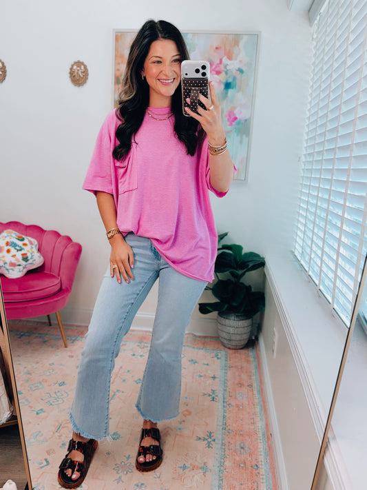 Everyday Basic Oversized Pocket Tee - Pink