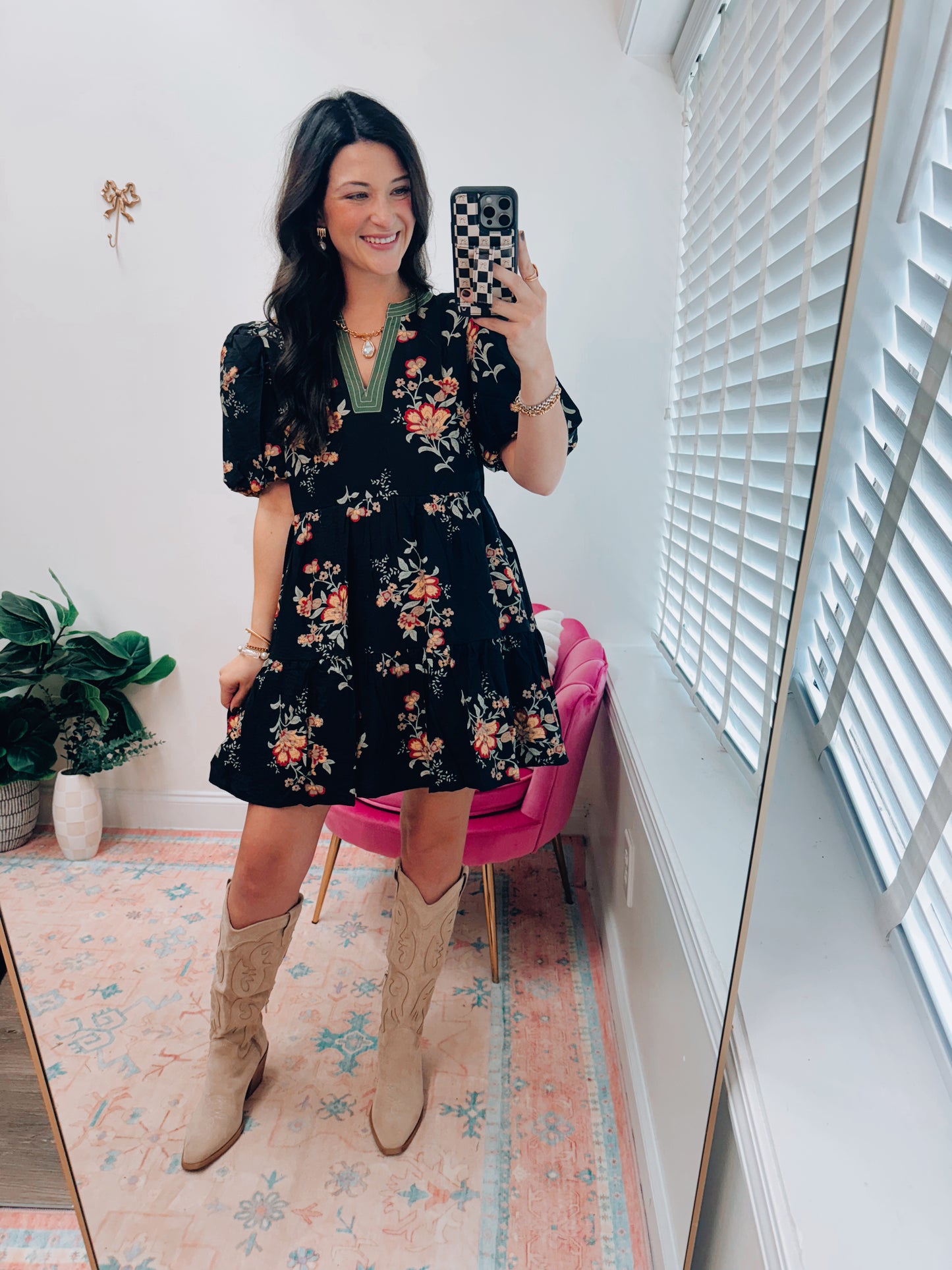 CURVY Emerson Black Floral Mini Dress