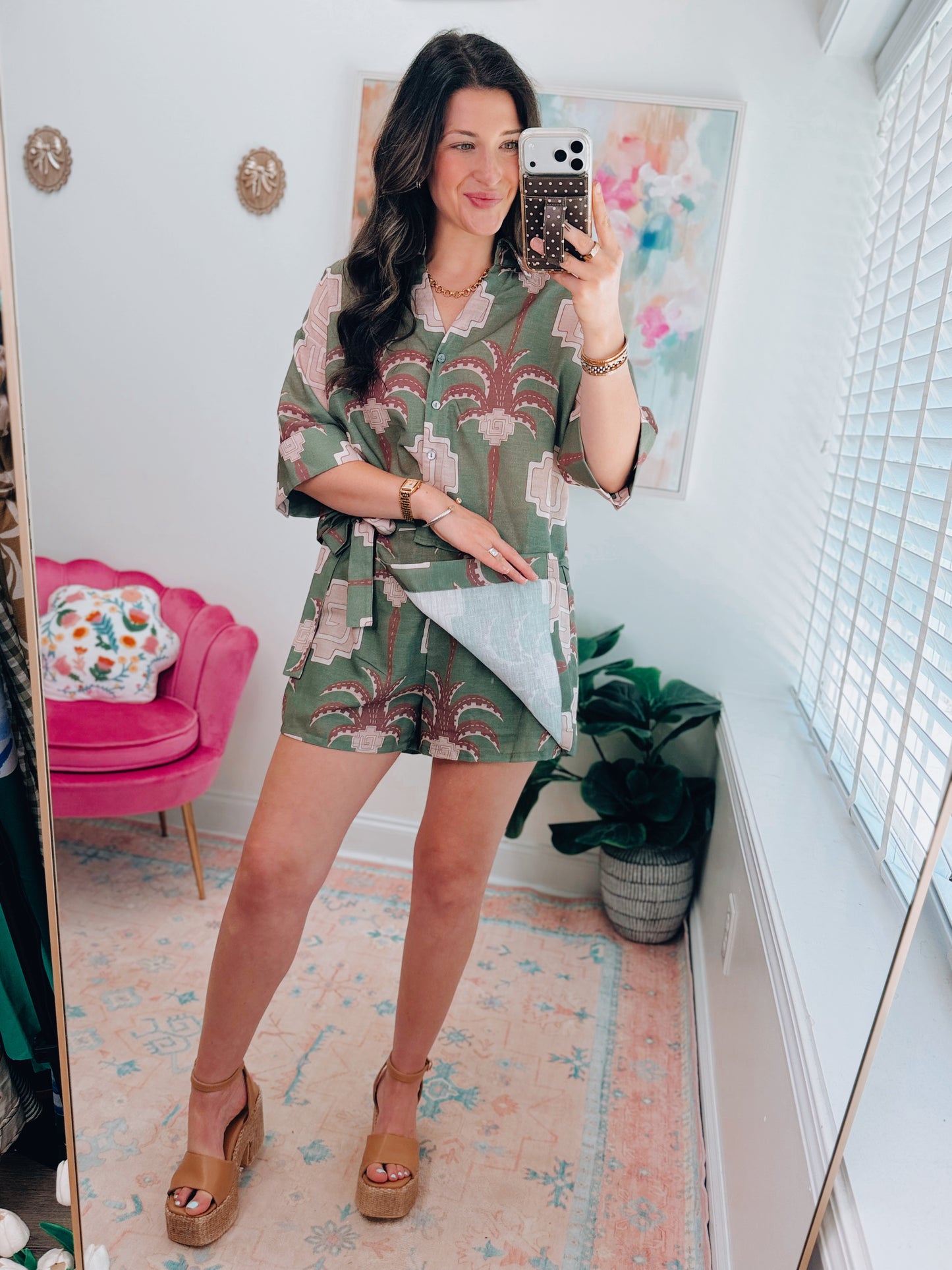 Palm Paradise Olive Linen Skort Set