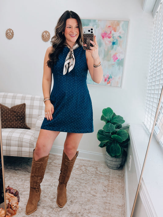 Penny Polka Dot Denim Mini Dress