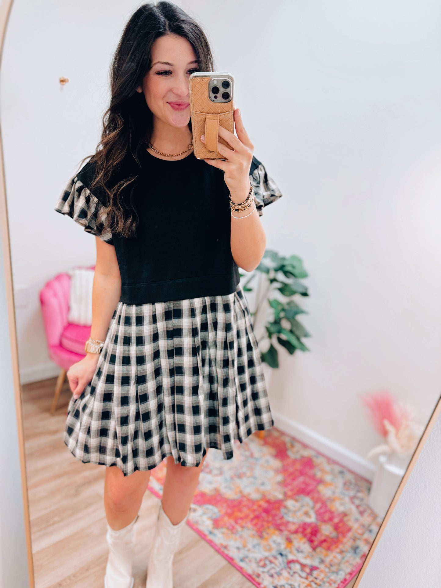 Meg Mix Media Fall Plaid Mini Dress