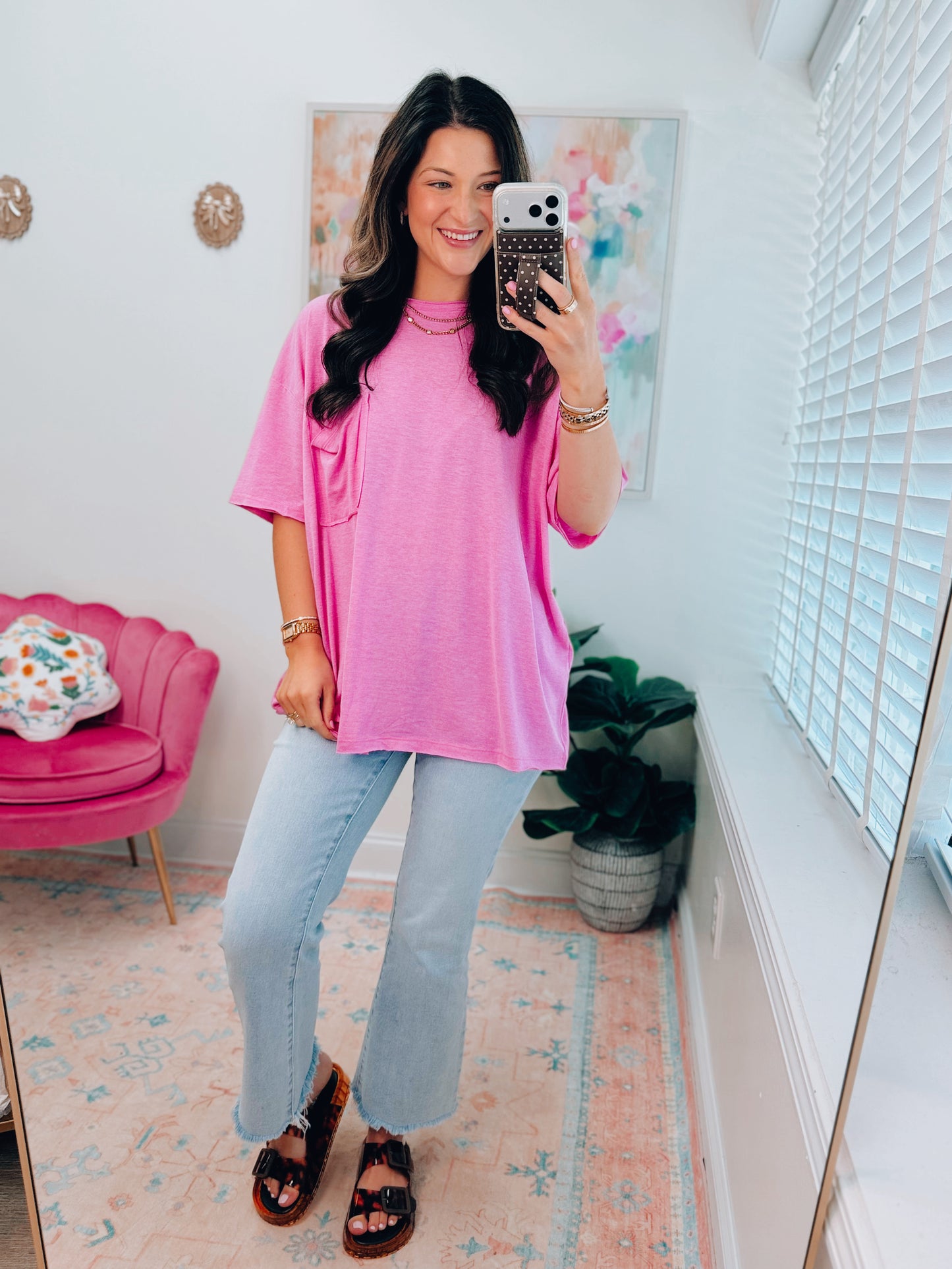 Everyday Basic Oversized Pocket Tee - Pink