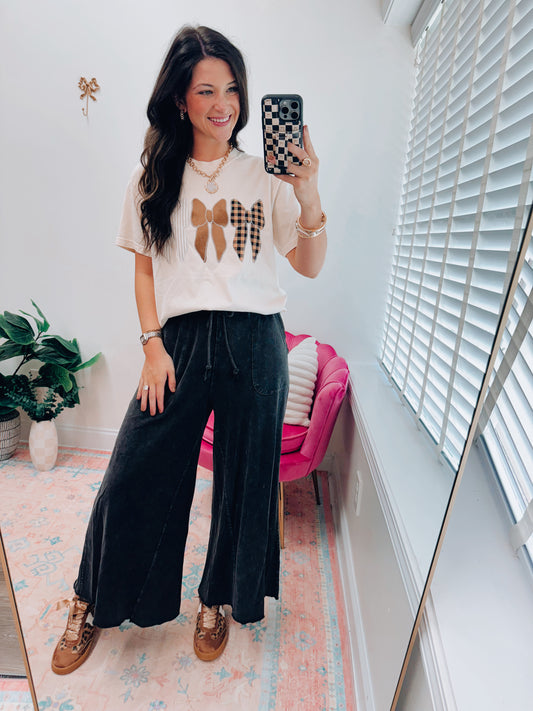 Collins Mineral Wash Wide Leg Pants - Black