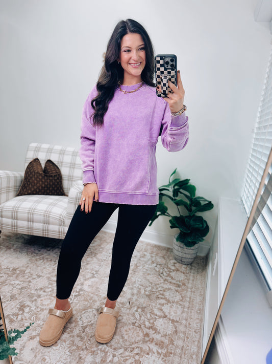 CURVY | DOORBUSTER Mineral Wash Sweatshirt Crew - Purple