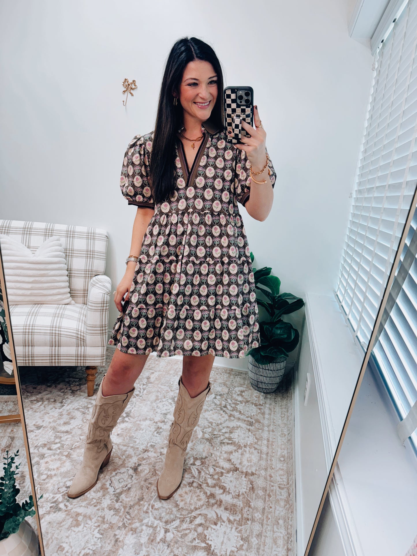 Golden Bouquet Mini Dress