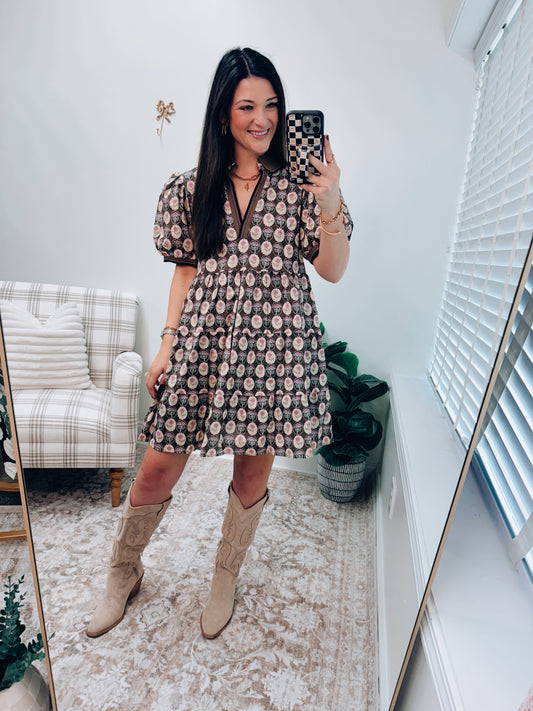 Golden Bouquet Mini Dress