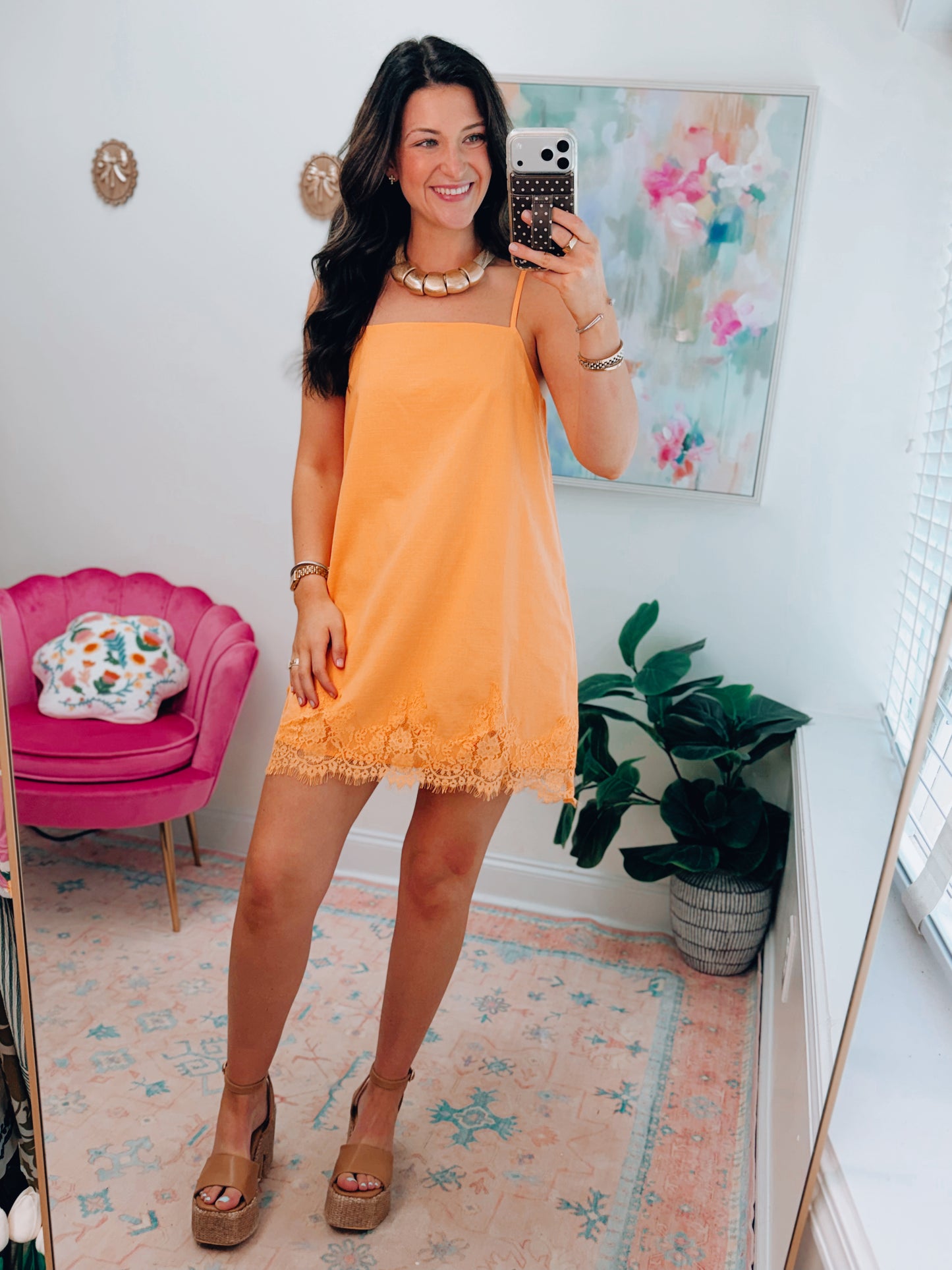 Orange Lace Trim Mini Dress