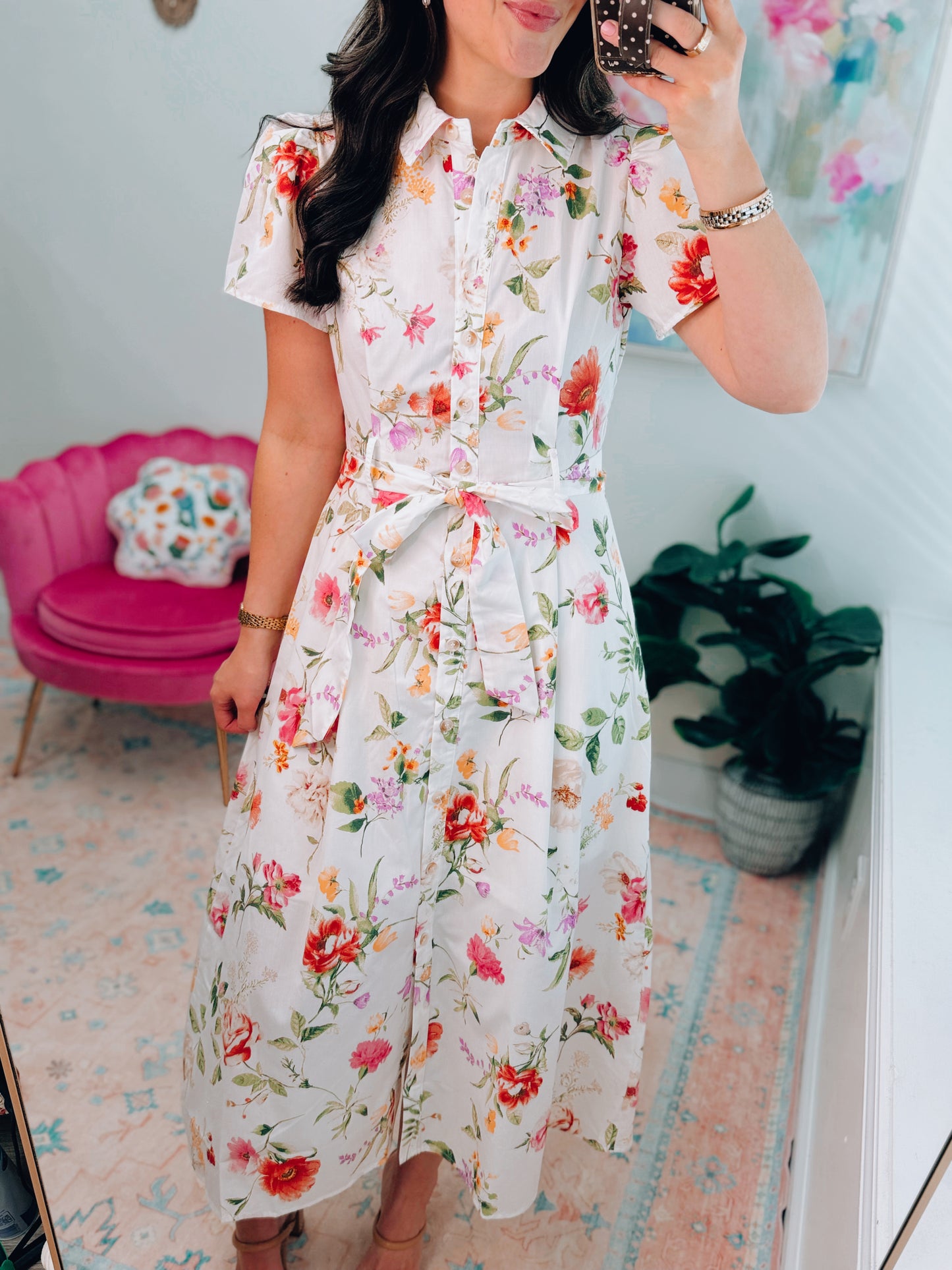 Brixton Floral Button Tie Midi Dress