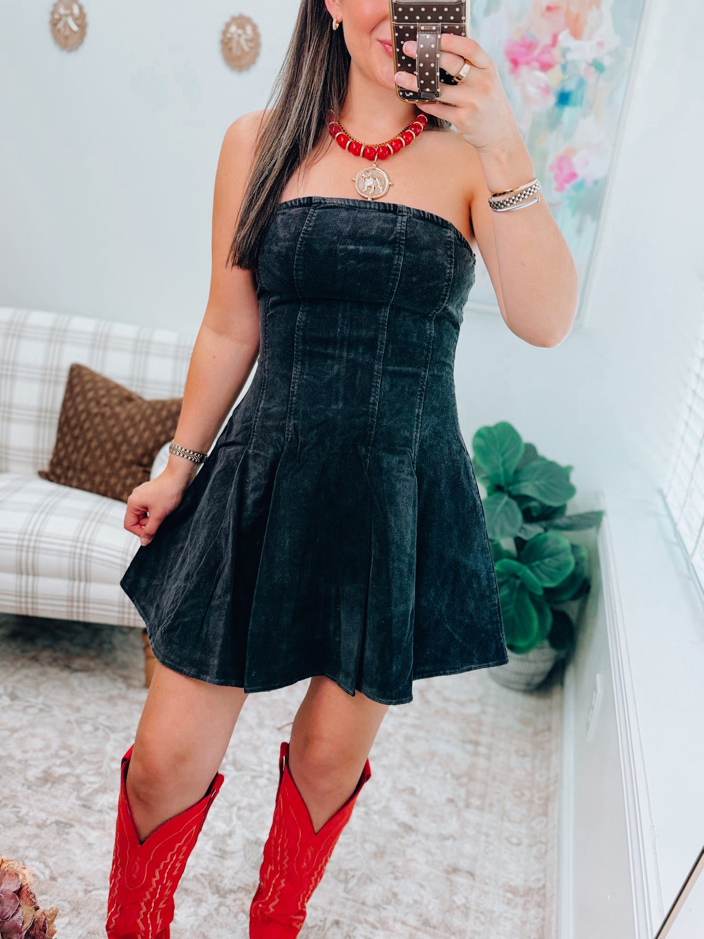 Black Corduroy Mini Dress