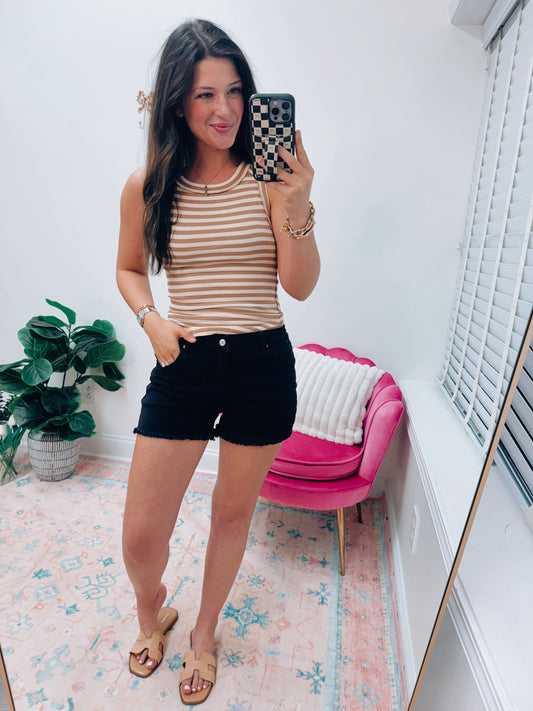Khaki Striped Hem Tank