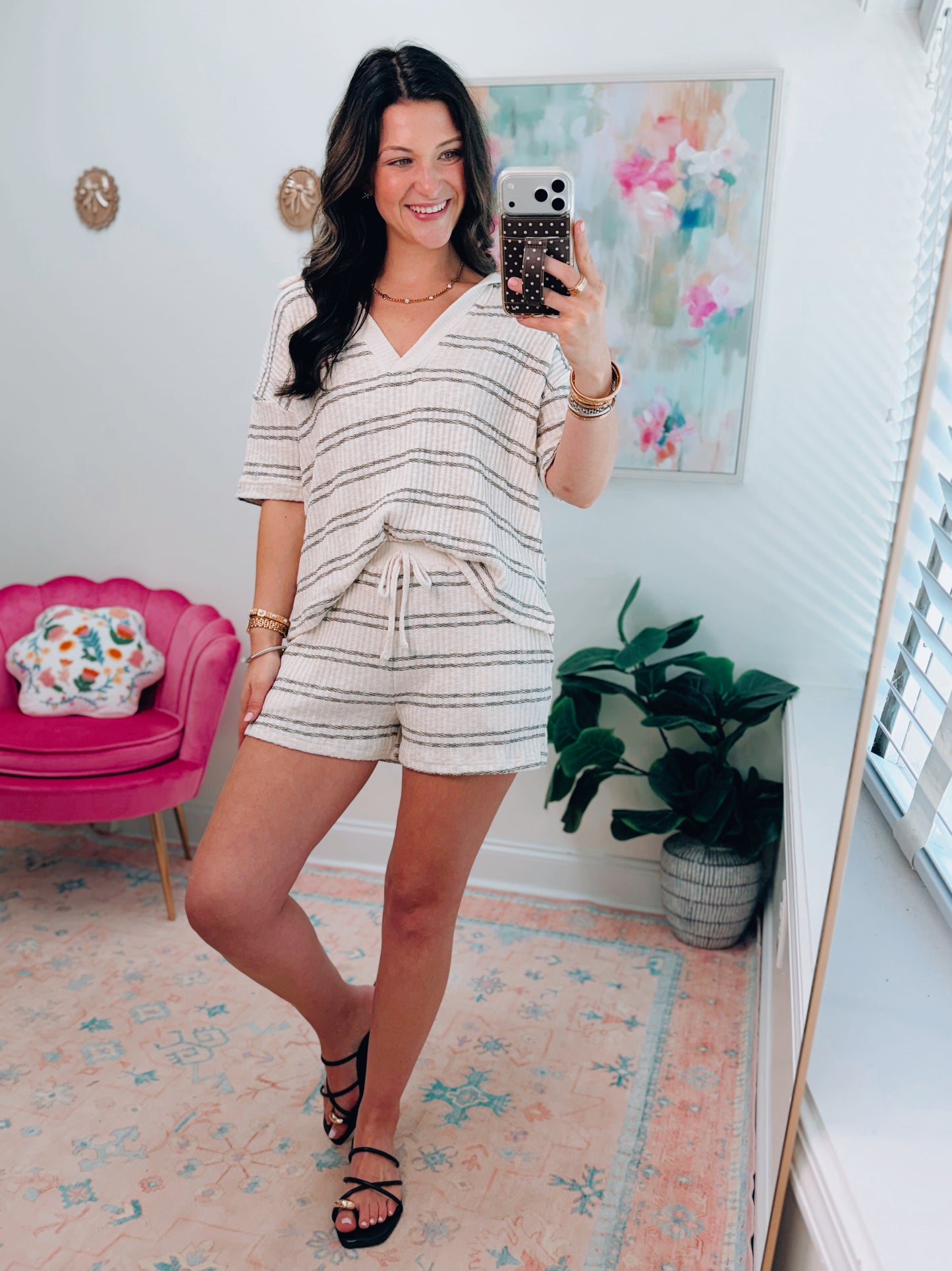 Marled Stripe Knit Shorts Set