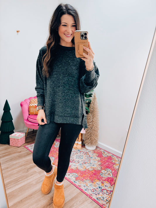 Heather Brushed Sweater - Black