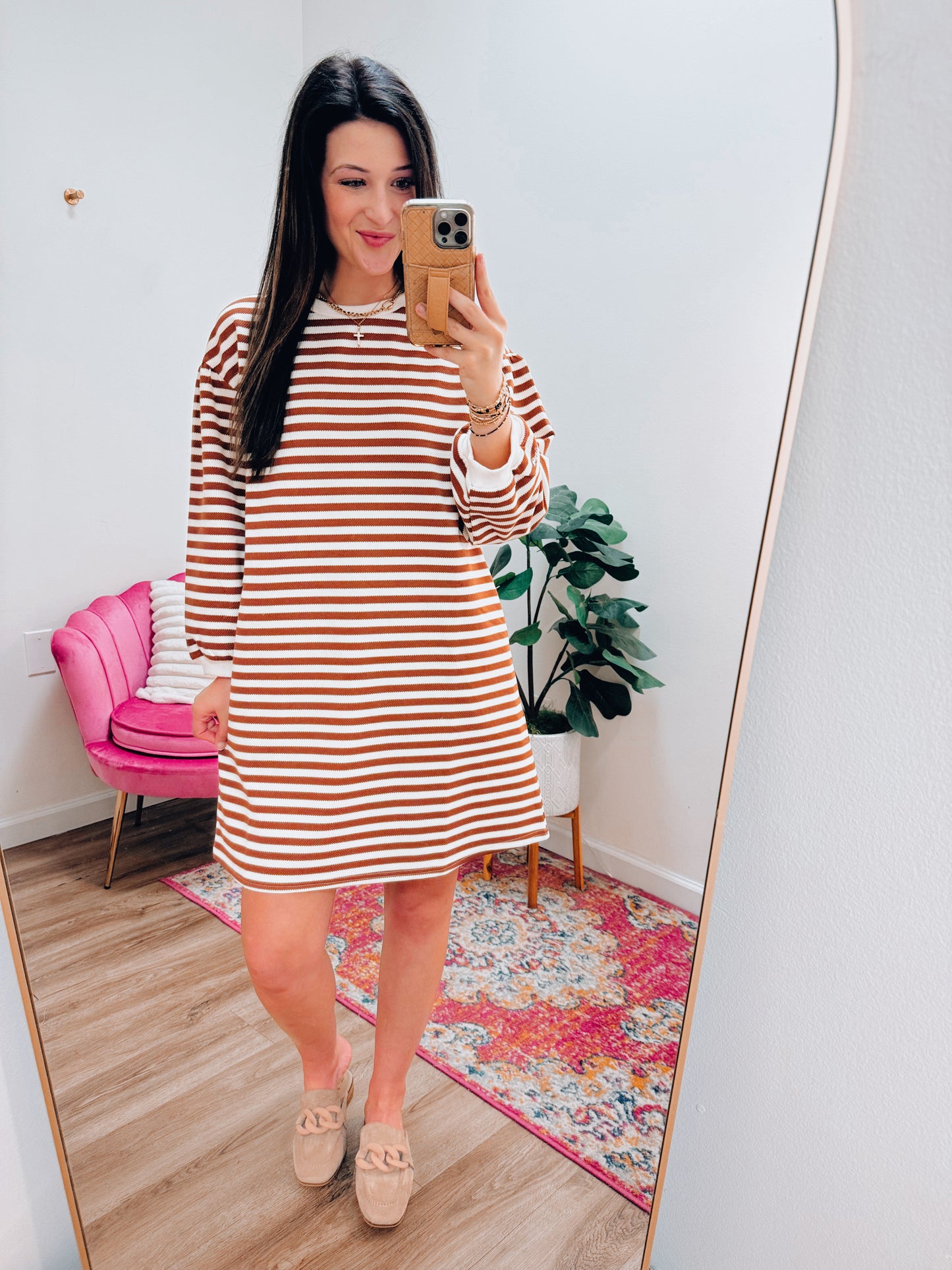 Stacy Striped Mini Dress - Rust