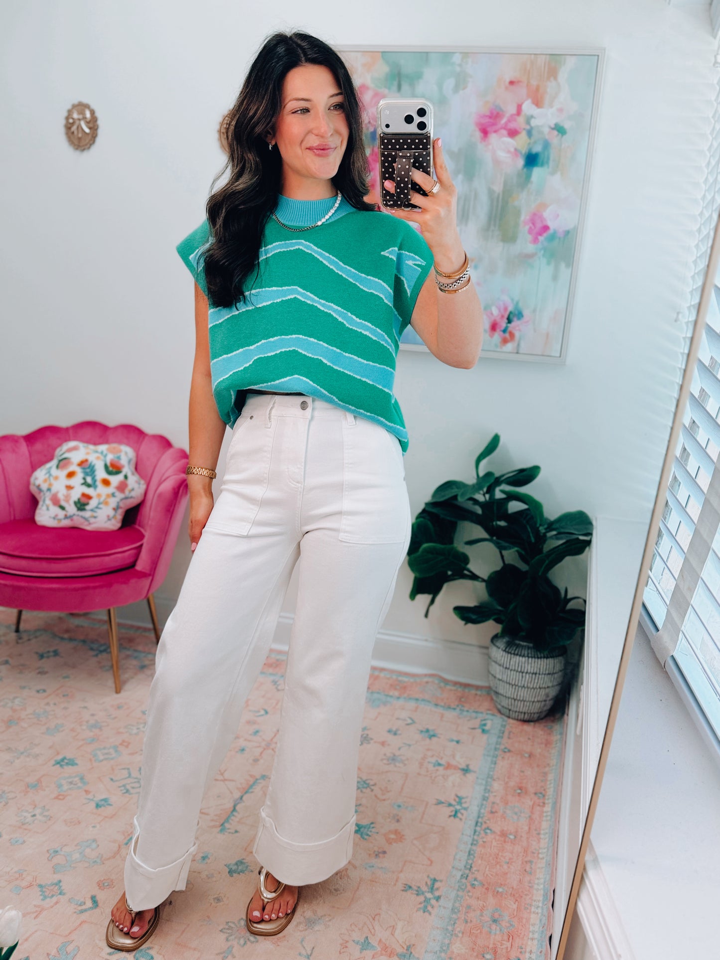 White Comfort Stretch Wide Leg Cuff Denim