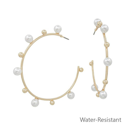 Pearl and Gold Accent Hoop Earrings