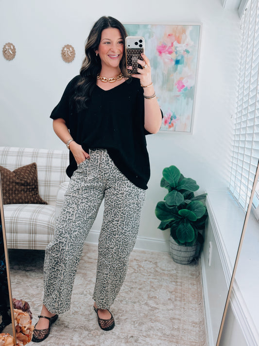 Wild Side Leopard Stretch Barrel Denim