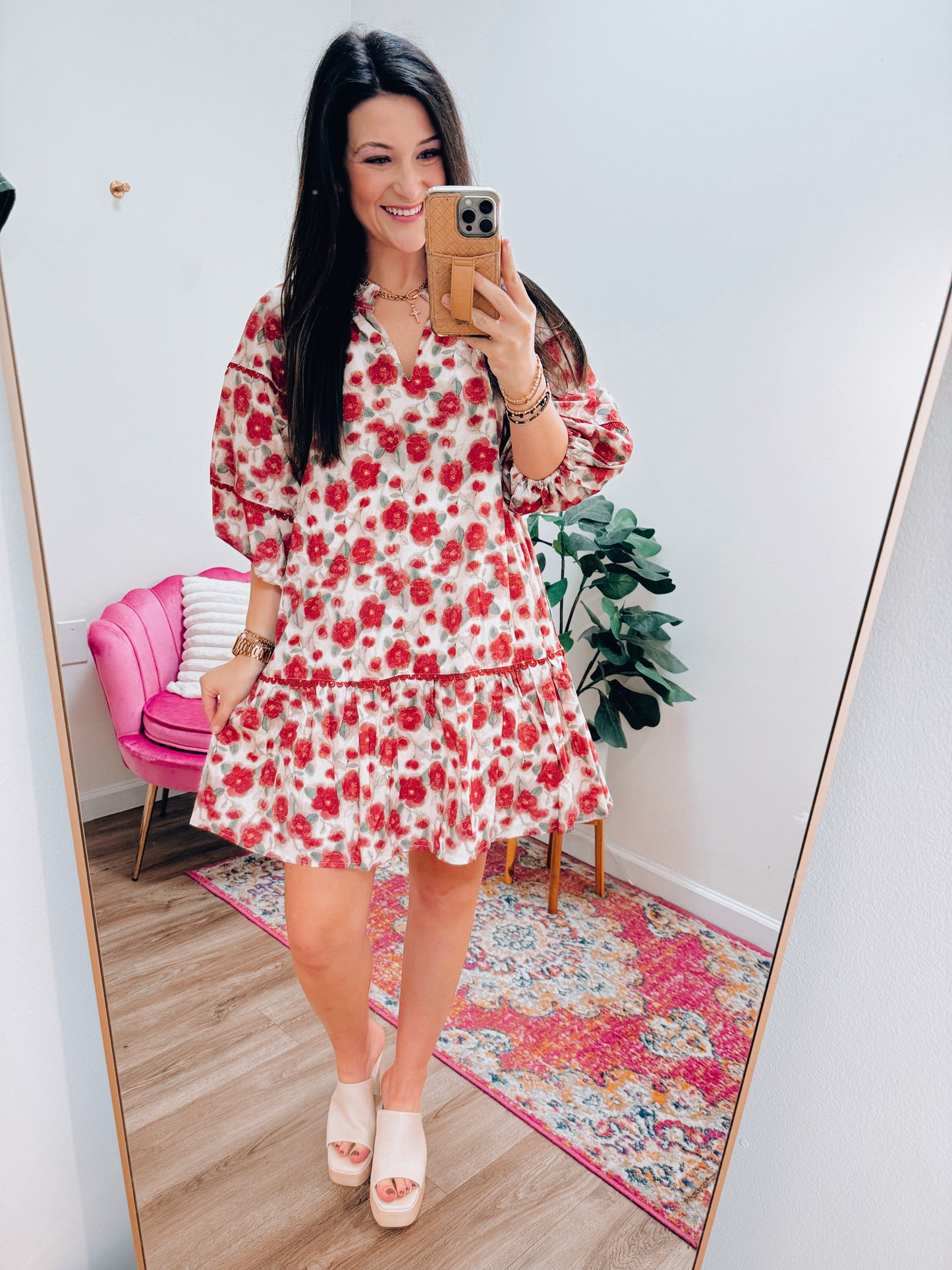 Berry Floral Eyelet Mini Dress