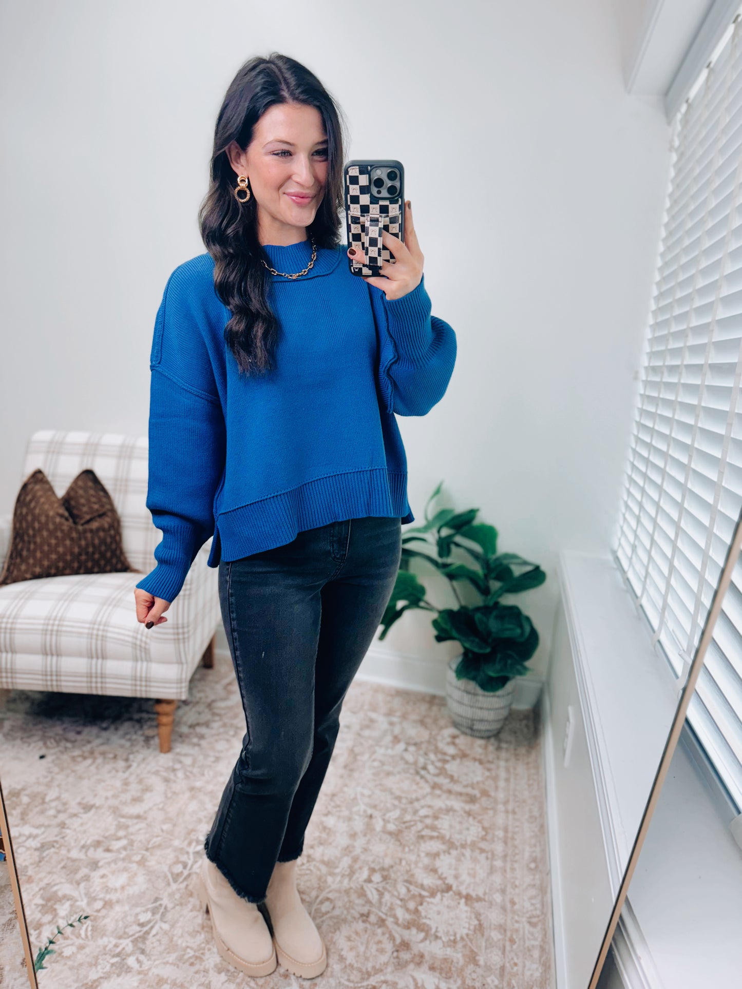 Mercer Mock Neck Ribbed Sweater - Blue