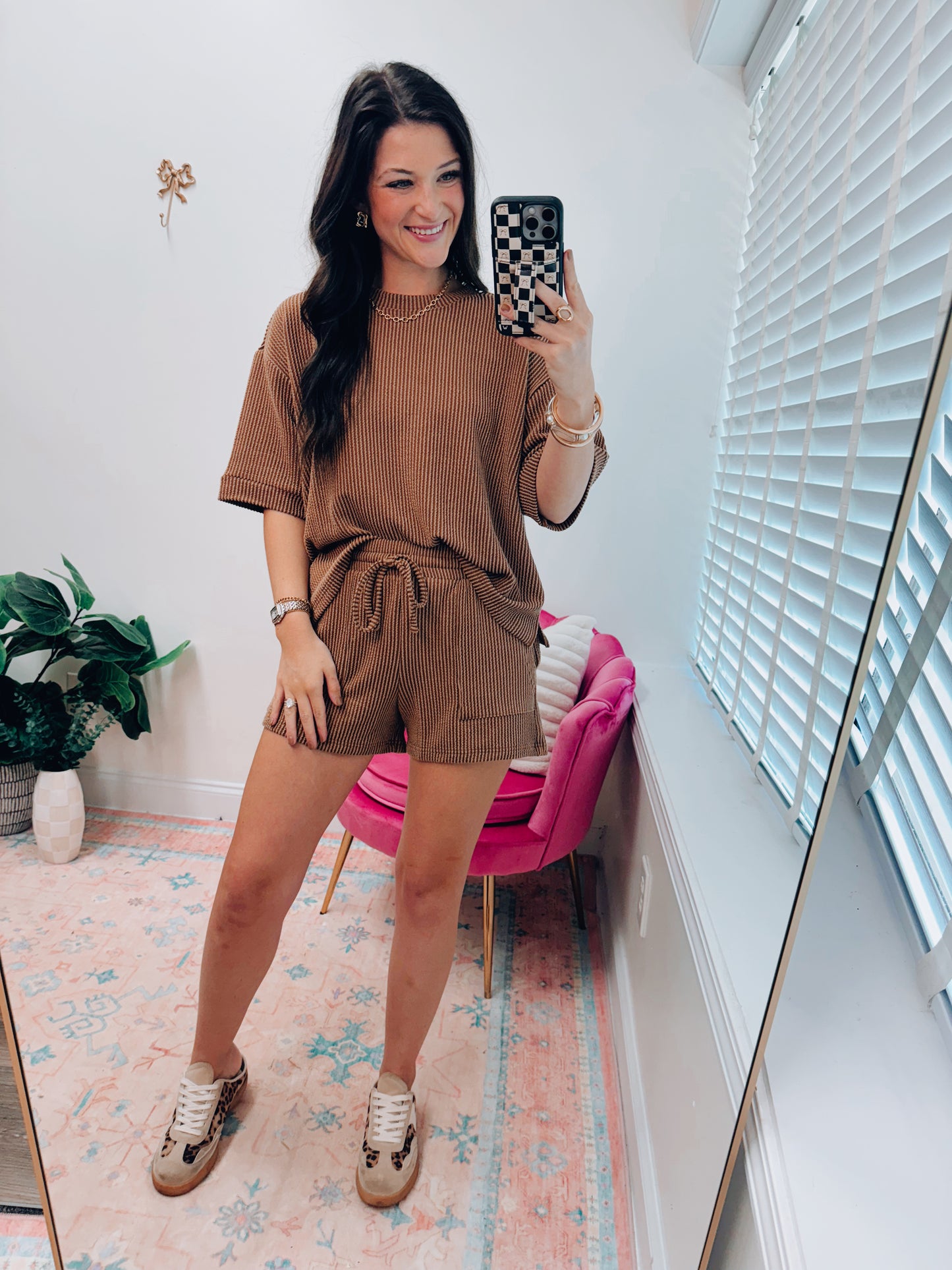 Caramel Ribbed Shorts Set