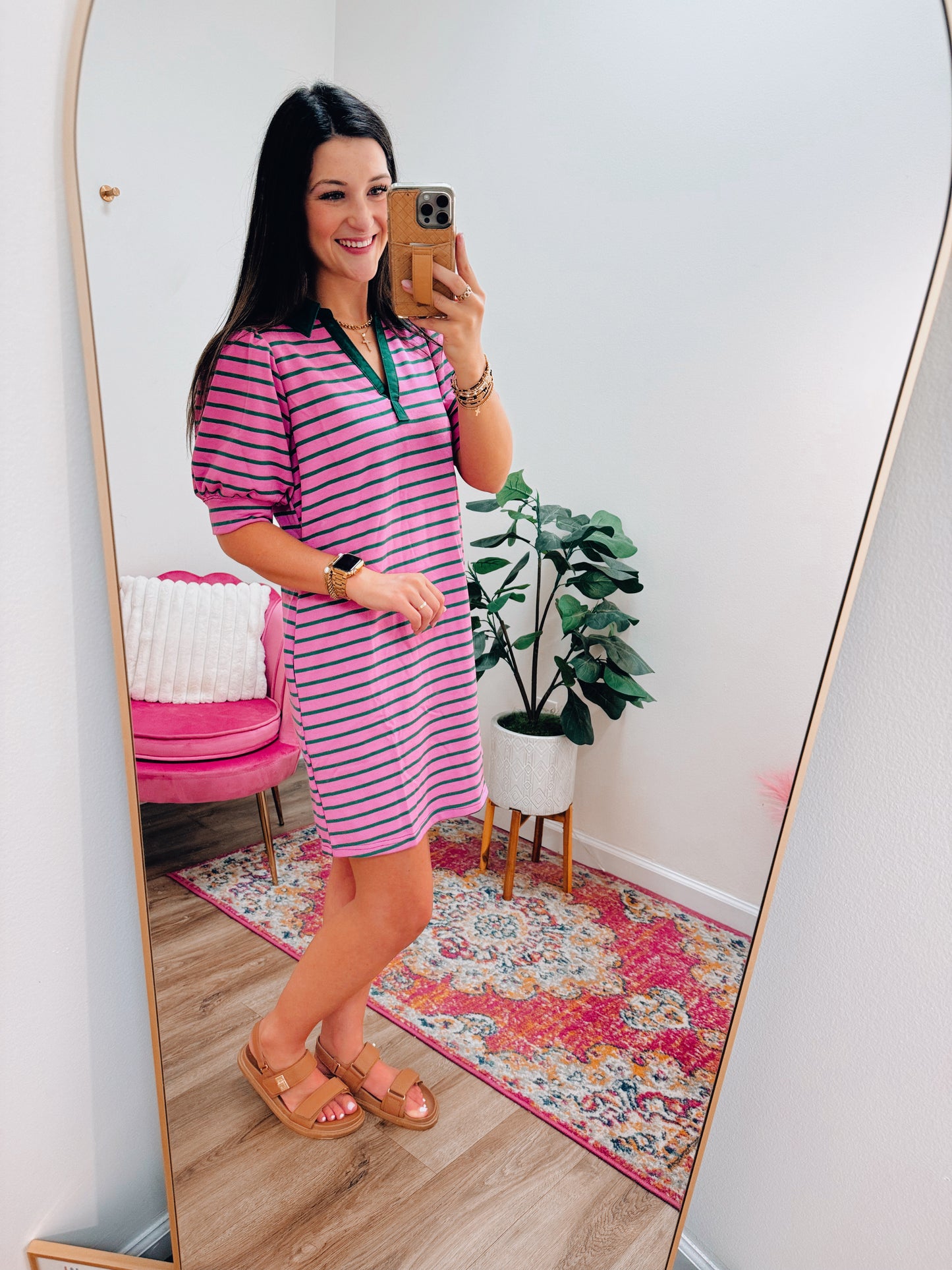 Orchid Striped Puff Sleeve Mini Dress