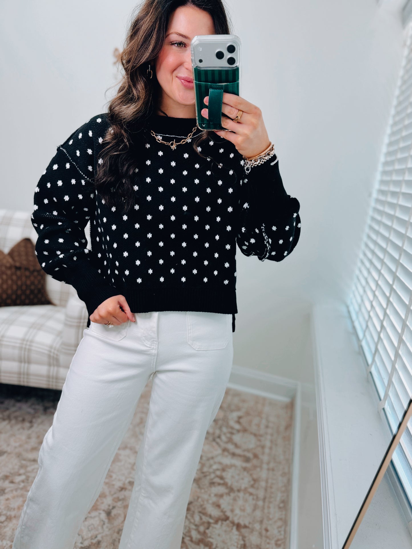 Dotty Red Ribbed Boxy Sweater - Black