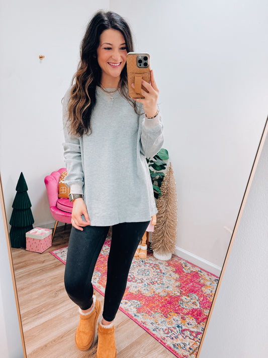 Gray Thermal Knit Pullover