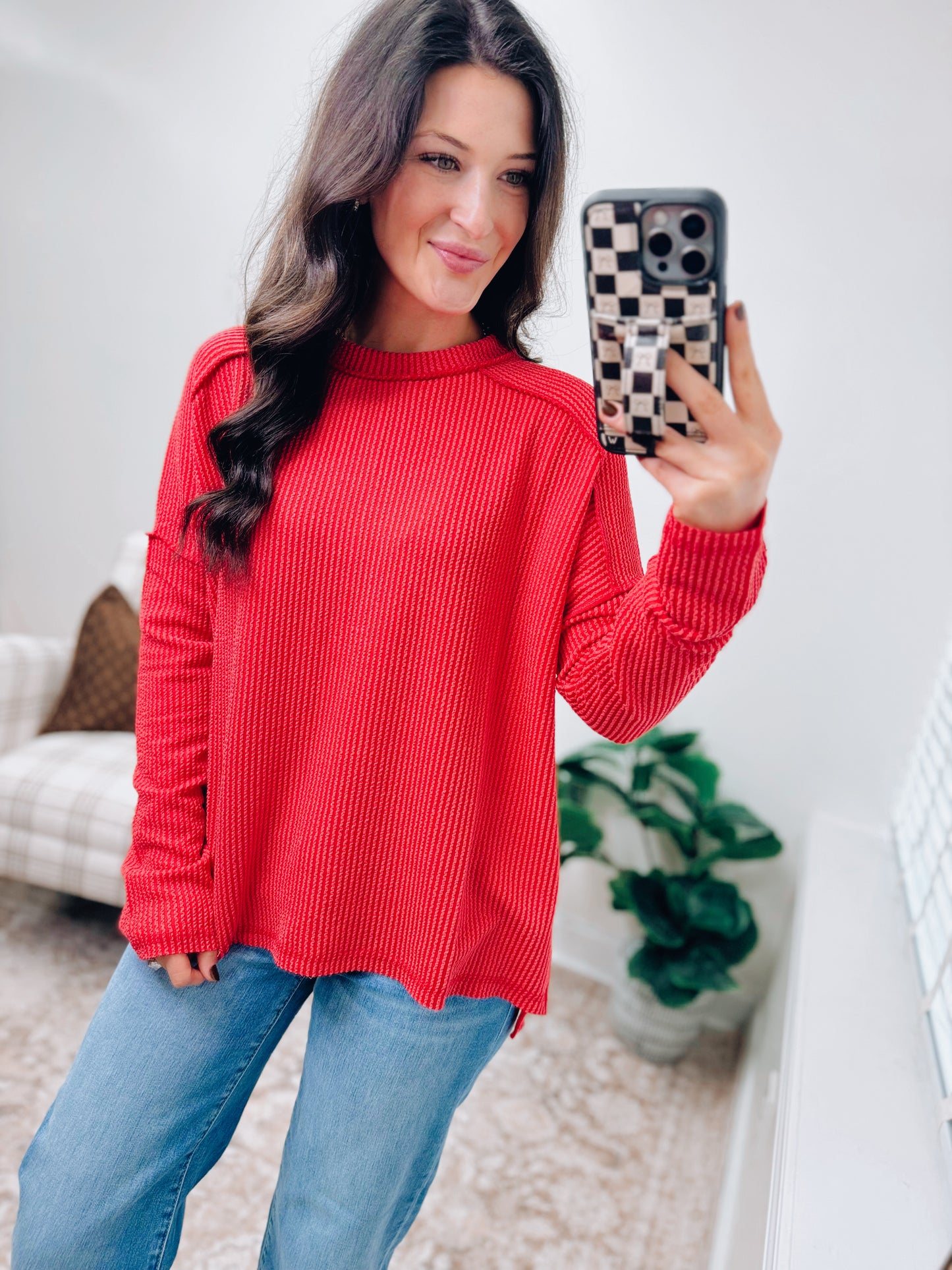 CURVY | DOORBUSTER Laci Ribbed Top - Red