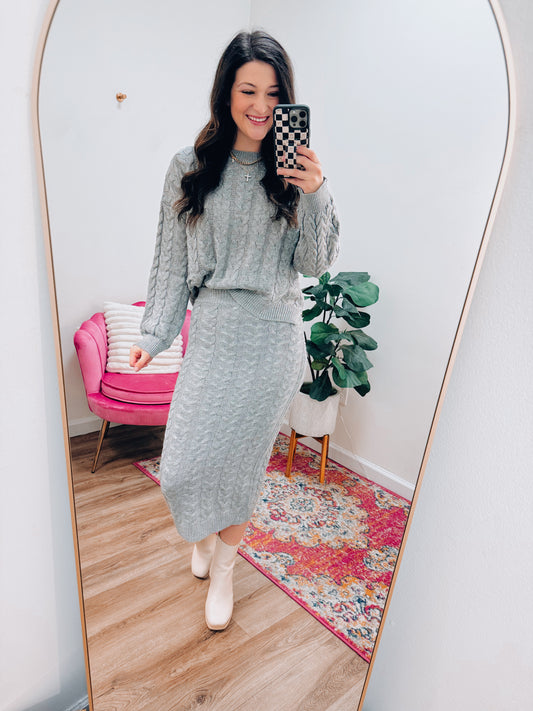 Cable Knit Sweater Skirt Set