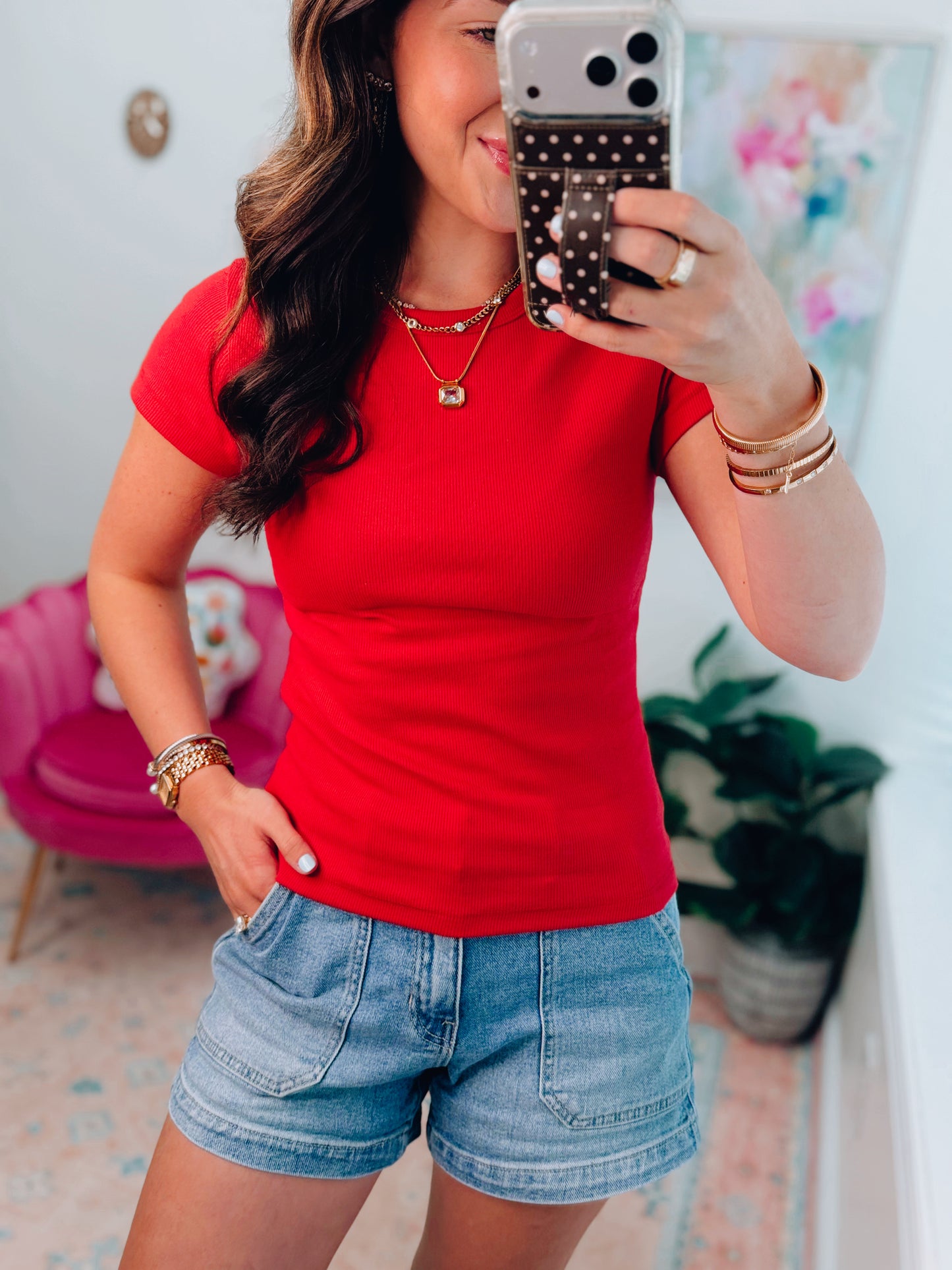 Basic Ribbed Baby Tee - Red