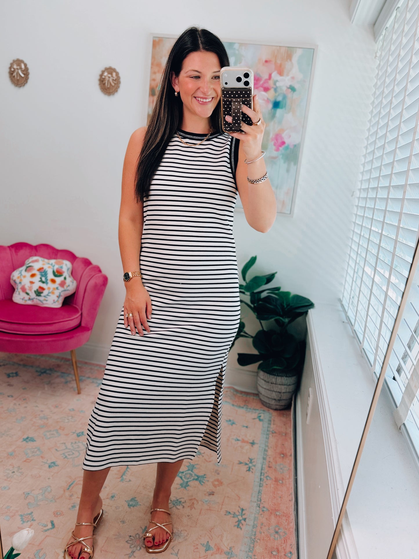 Striped Contrast Ribbed Midi Dress