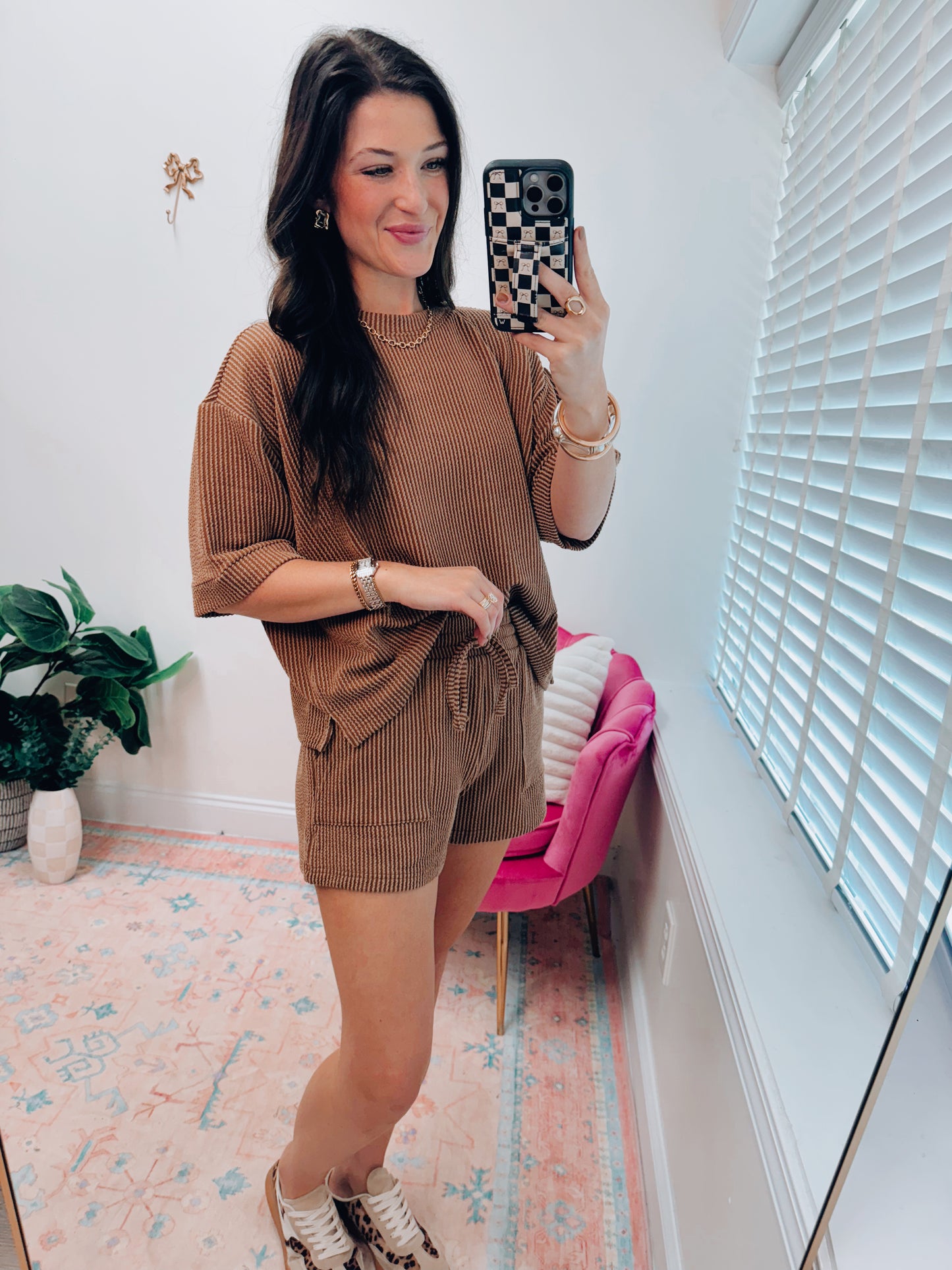 Caramel Ribbed Shorts Set