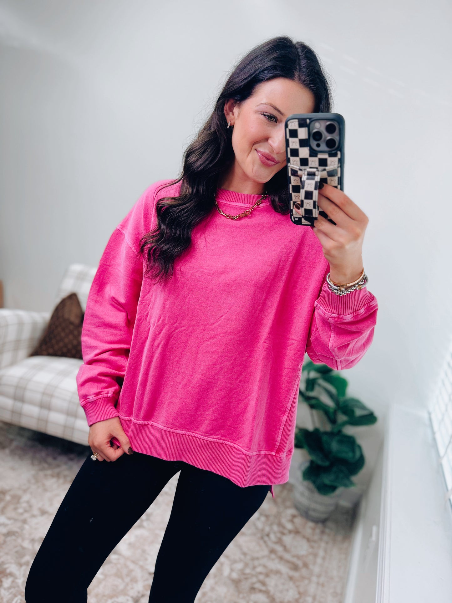 CURVY | DOORBUSTER Washed Light-Weight Crewneck - Pink