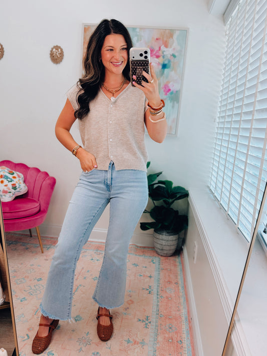 Ember Raw Edge Sleeveless Cardigan - Taupe