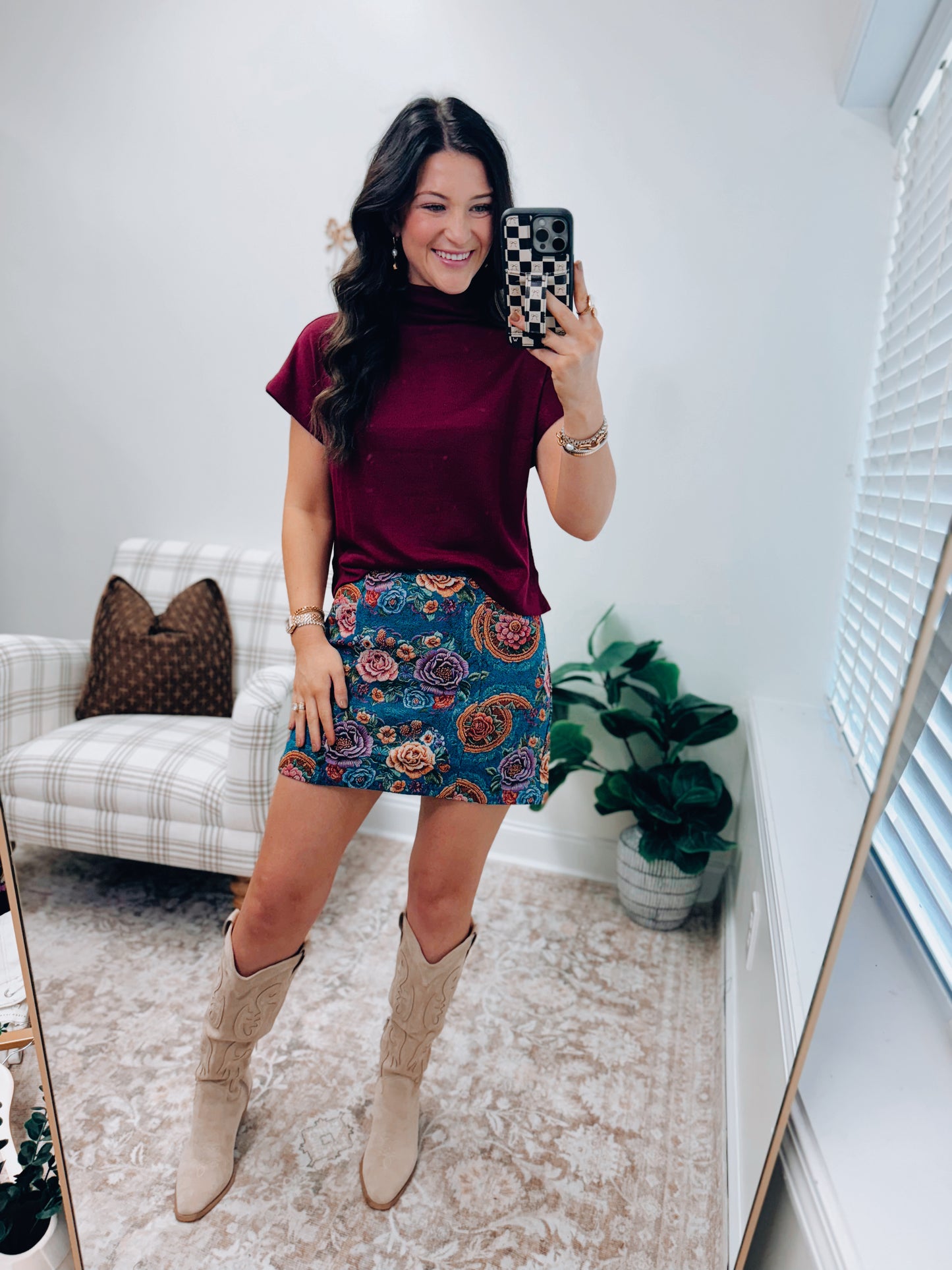 Caroline Mock Neck Cuff Sweater Top - Cranberry