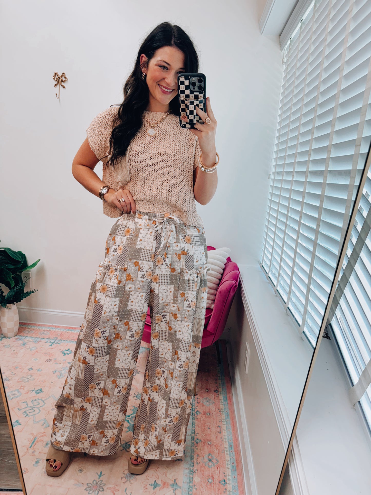 Autumn Patchwork Textured Wide Leg Pants
