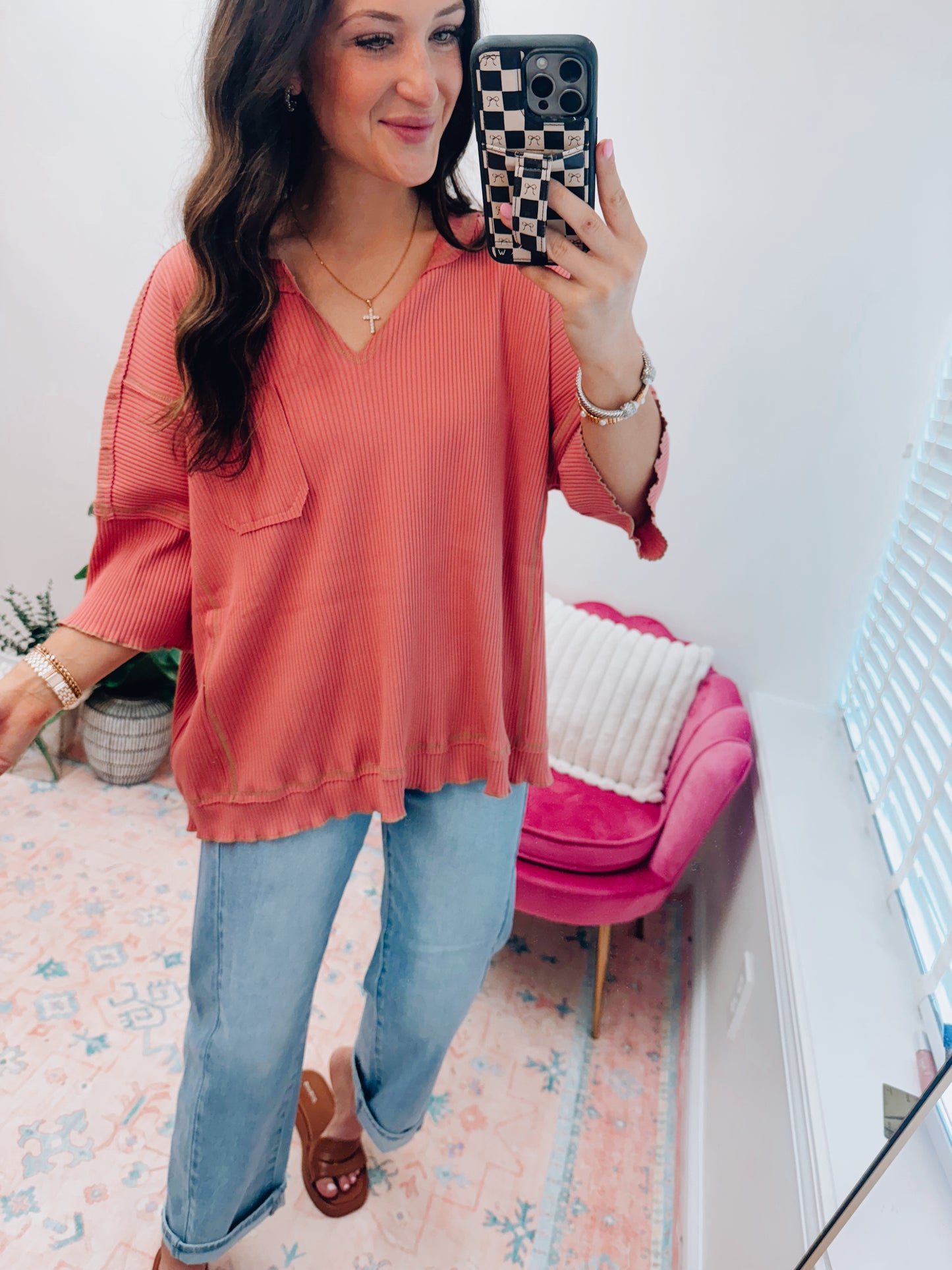 Mauve Ribbed Oversized Top